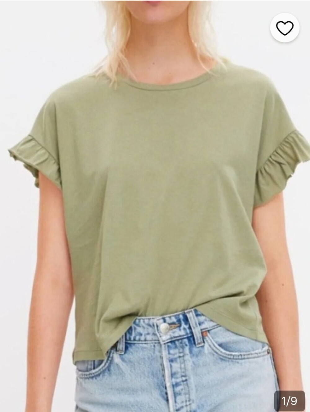 Zara Olive Green Ruffle Sleeve Crewneck Tee